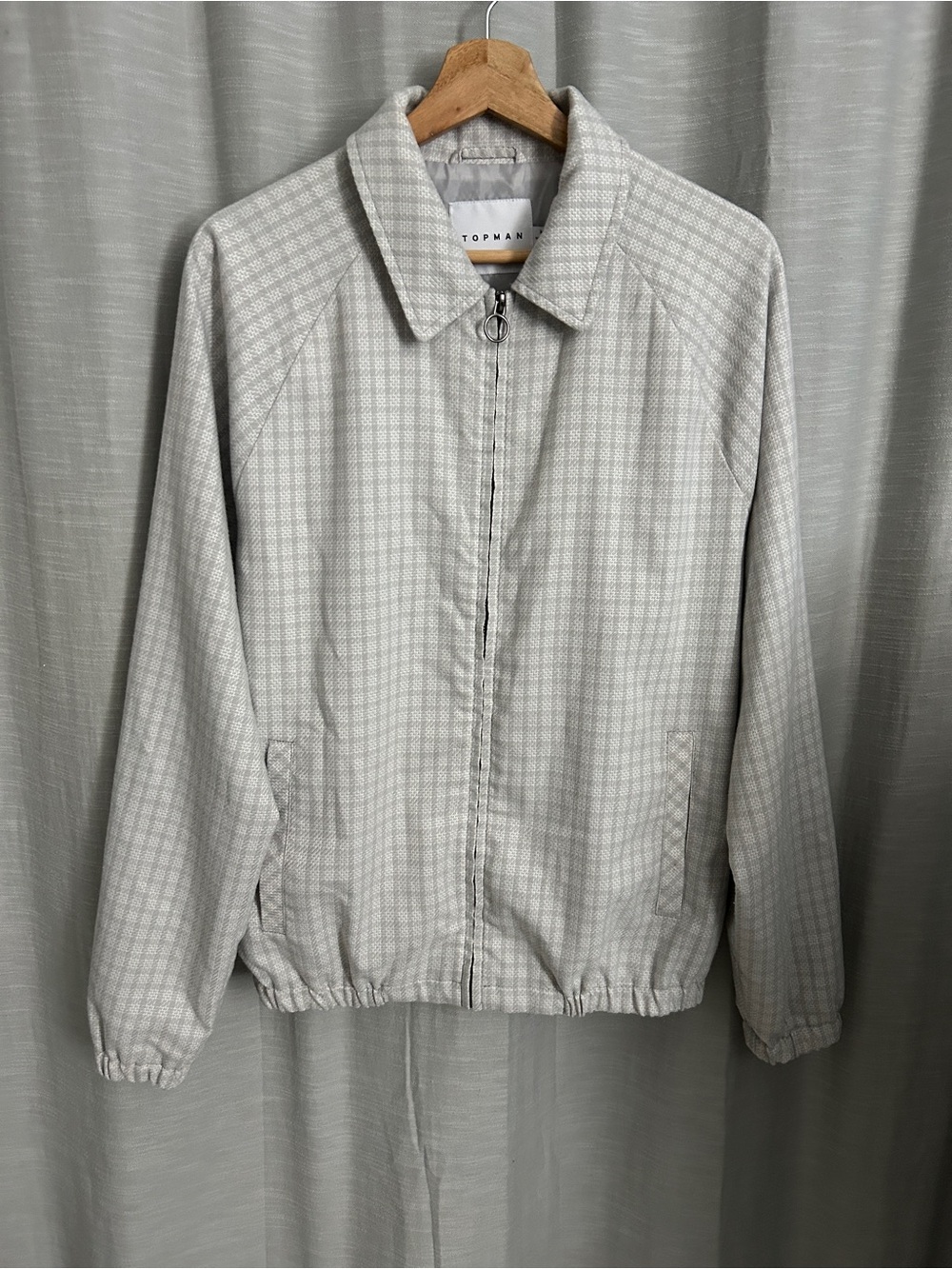 Topman Grey Houndstooth Check Harrington Jacket Size M Medium O-Ring